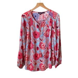 Tolan’s 100% silk pink and blue floral graphic tunic top size XL extra large